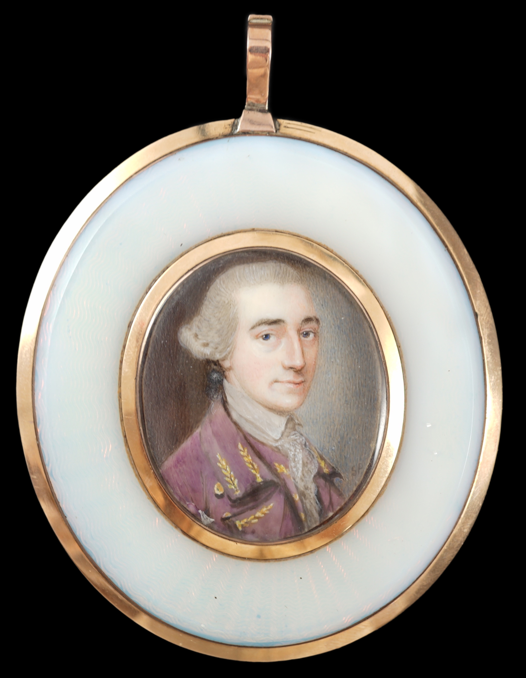 Attributed to Simon Pine (Irish, d.1772), Portrait miniature of a gentleman, watercolour on ivory, 3.8 x 3.1cm CITES Submission reference DBTEB7JM